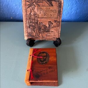 2 Miniature Books The Pilgrim's Rest & A Wooden Book of Photos with Lincoln
